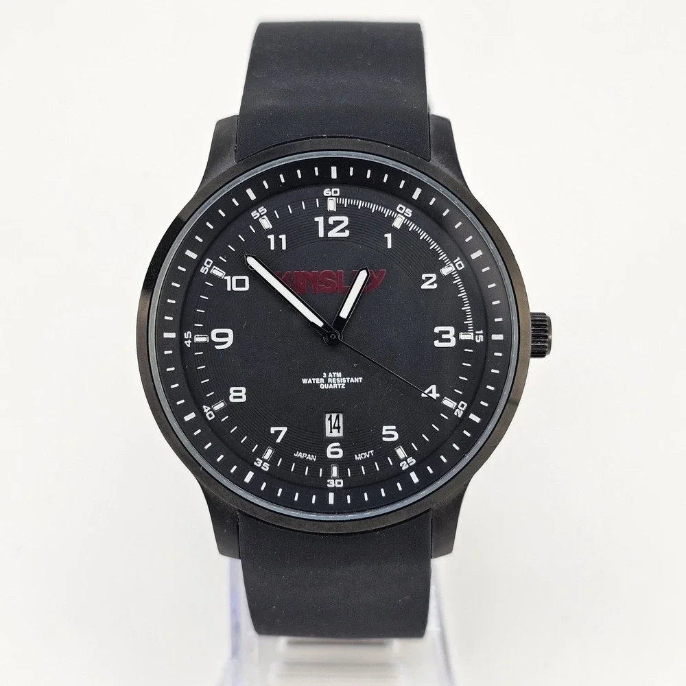Men's Analog Watch 45MM Black Dial Black Plastic Bands New Battery